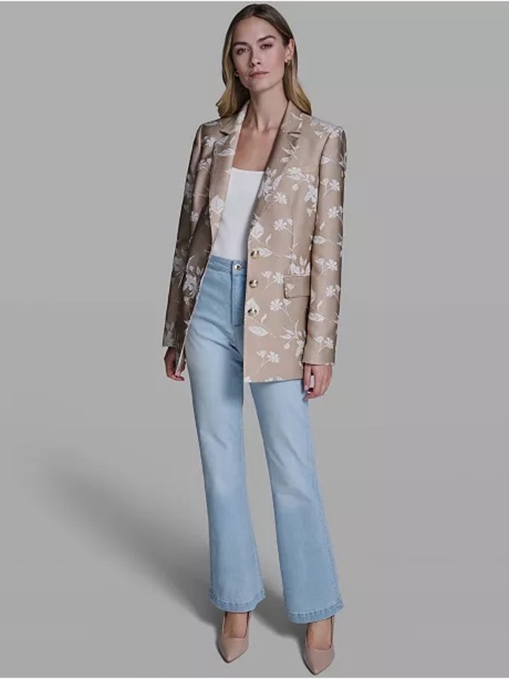 Karl Lagerfeld Paris Floral Embroidered Structured Blazer Jacket